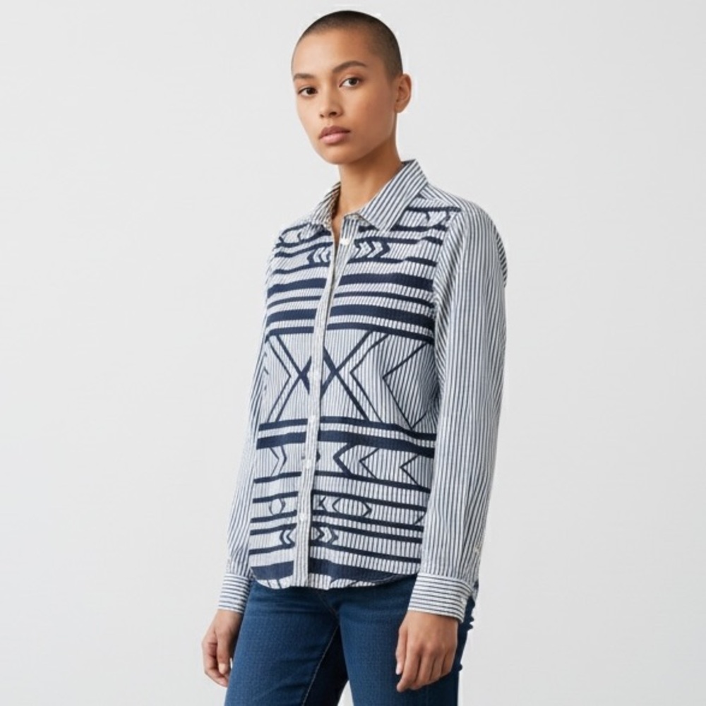 Stylus Shirt Long Sleeve Blue/White Striped Womens Size S
